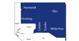 map of Nevada highlighting Humboldt, Pershing, Lander, Eureka, White Pine, and Elko counties
